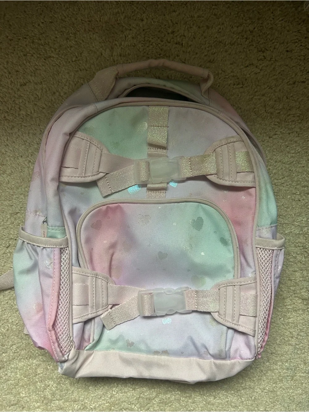 Pottery Barn Kids Pastel Heart Print Backpack - Pink